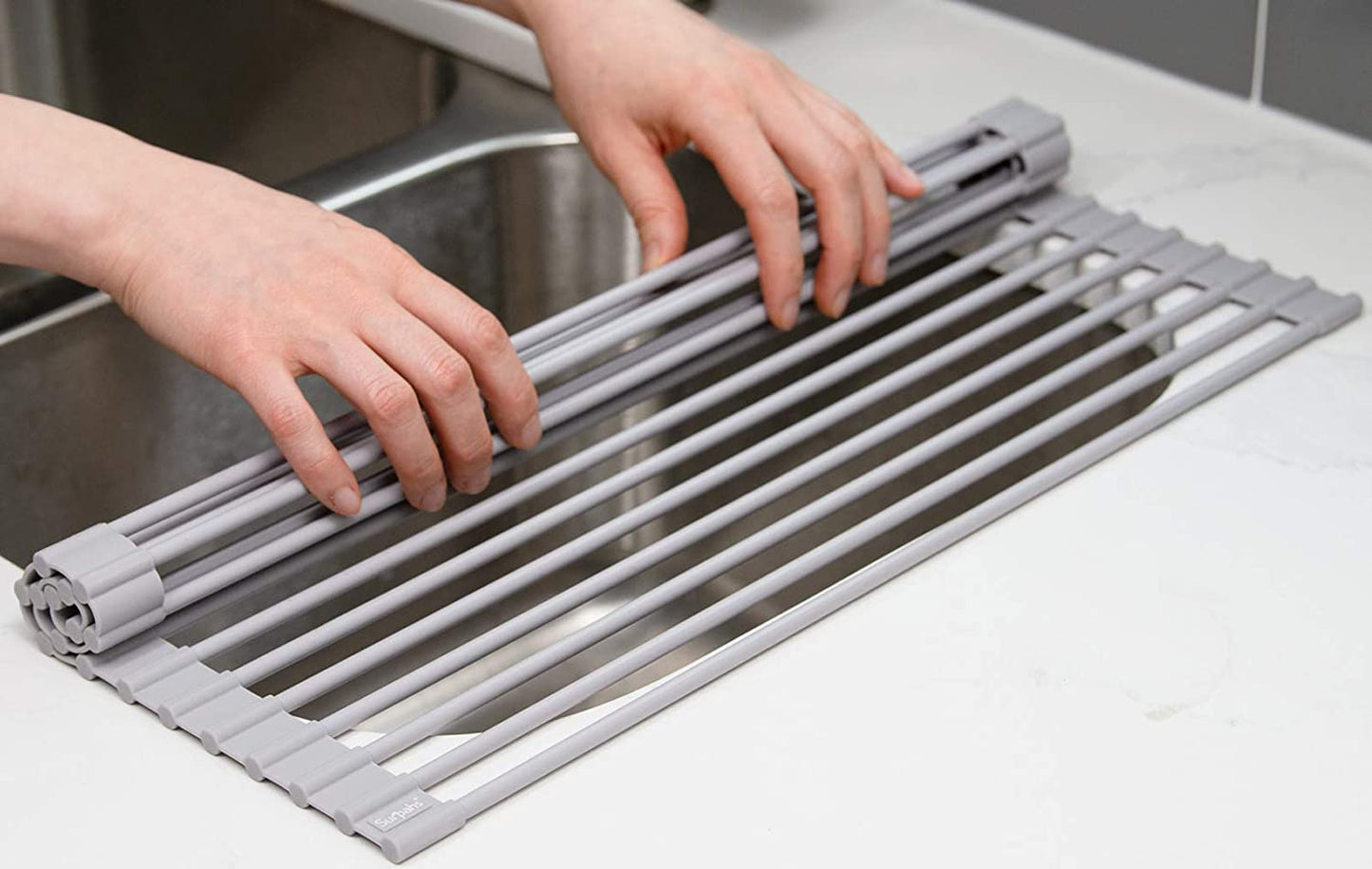 over the Sink Multipurpose Roll-Up Dish Drying Rack (Warm Gray, Large - 20.5" X 13.1")