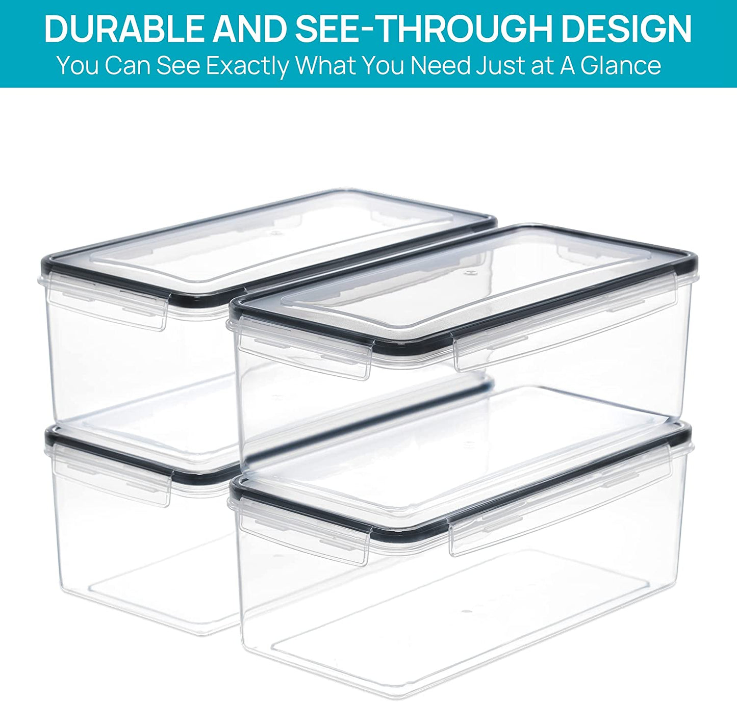 Airtight Food Storage Containers with Lids 8PCS Set 3.2L, Plastic Spaghetti Container for Pasta Organizer, BPA Free Air Tight House Kitchen Pantry Organization