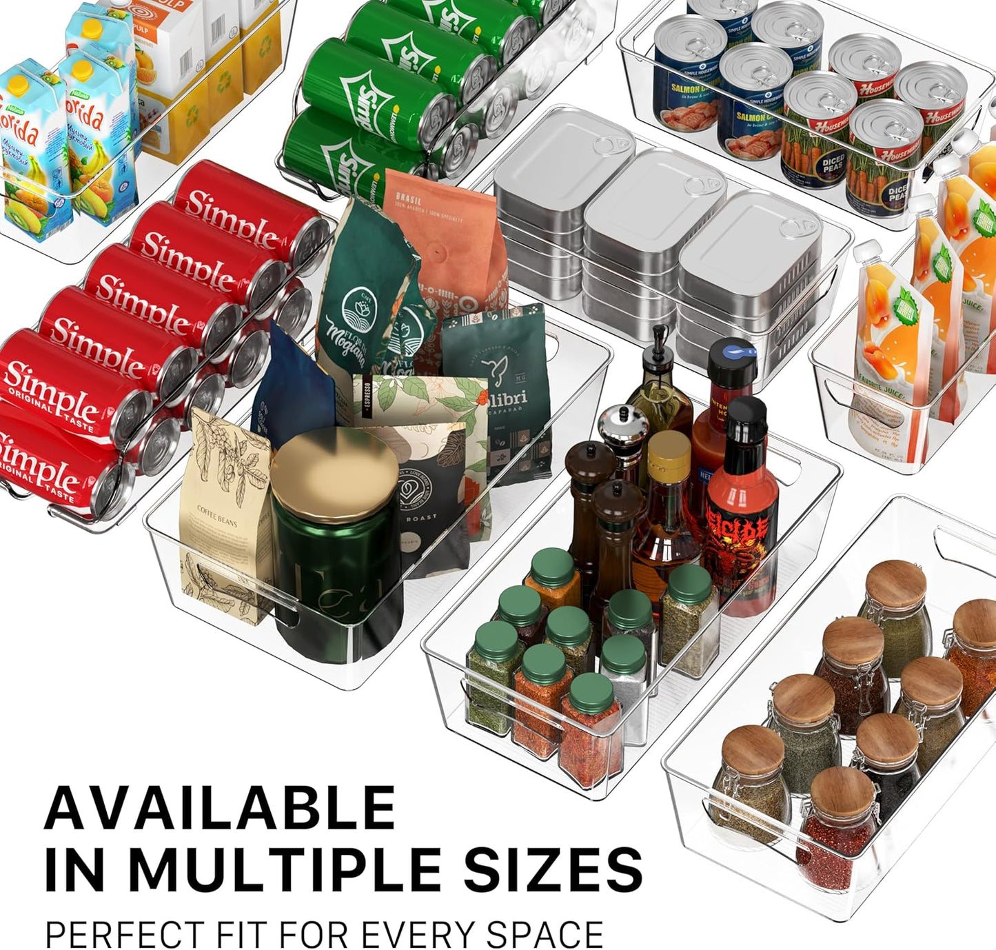 4 Pcs Kitchen Clear Bin Storage Organizer, 15" X 8" X 3.75"