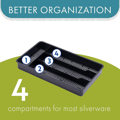 Small Cutlery, Utensil, Silverware Kitchen Drawer Organizer Tray, Black