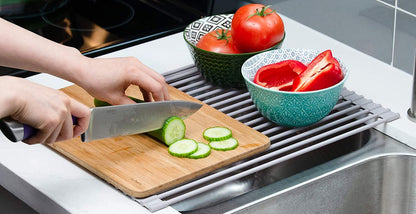 over the Sink Multipurpose Roll-Up Dish Drying Rack (Warm Gray, Large - 20.5" X 13.1")