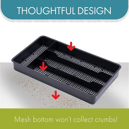 Small Cutlery, Utensil, Silverware Kitchen Drawer Organizer Tray, Black