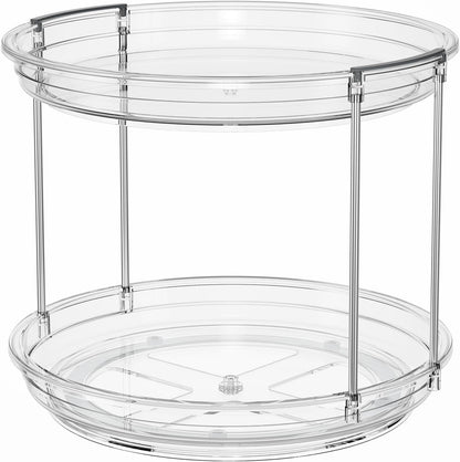 2 Tier Lazy Susan Turntable Organizer 9.25'' Rotating Spice Rack Organization for Cabinet, Kitchen, Pantry, Countertop, Bathroom, Vanity, Medicine Cabinet Organizer, Clear