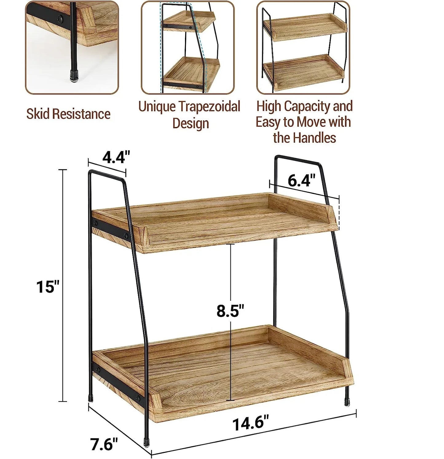 Coffee Bar Accessories and Organizer Countertop, 2-Tier Kitchen Racks and Shelves, Brown