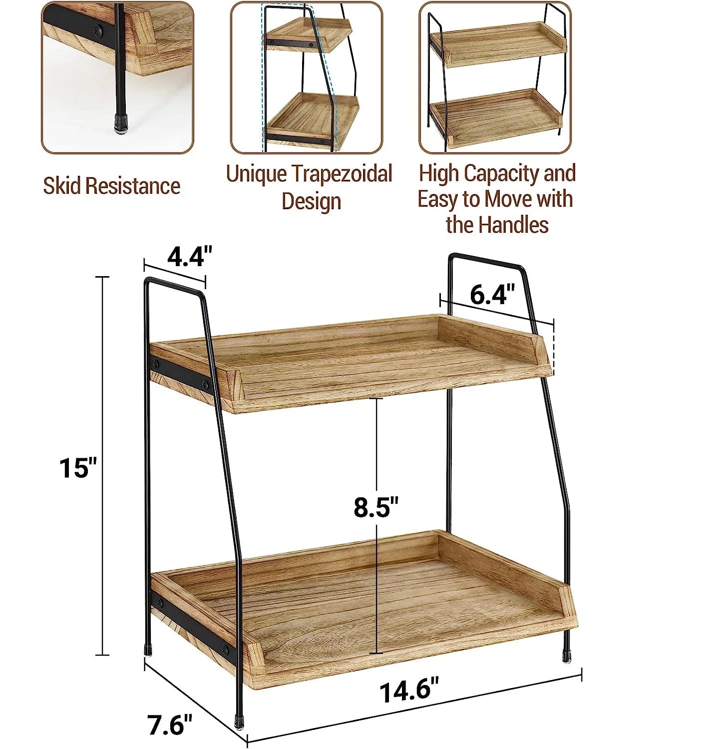 Coffee Bar Accessories and Organizer Countertop, 2-Tier Kitchen Racks and Shelves, Brown