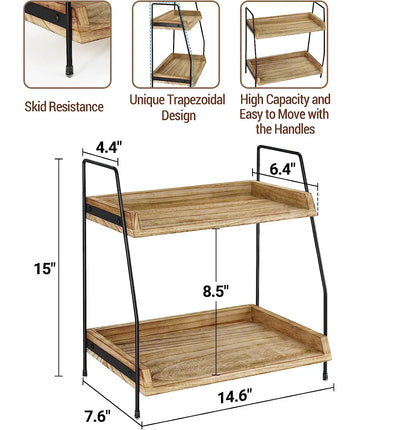 Coffee Bar Accessories and Organizer Countertop, 2-Tier Kitchen Racks and Shelves, Brown
