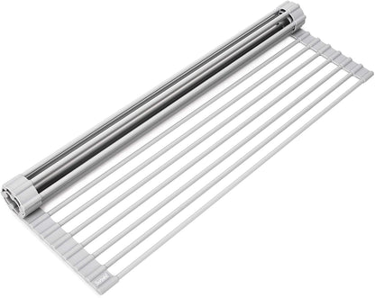 over the Sink Multipurpose Roll-Up Dish Drying Rack (Warm Gray, Large - 20.5" X 13.1")