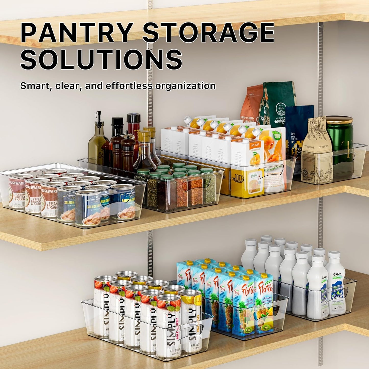 4 Pcs Kitchen Clear Bin Storage Organizer, 15" X 8" X 3.75"