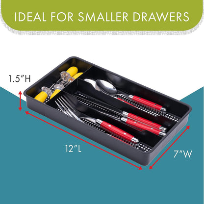 Small Cutlery, Utensil, Silverware Kitchen Drawer Organizer Tray, Black