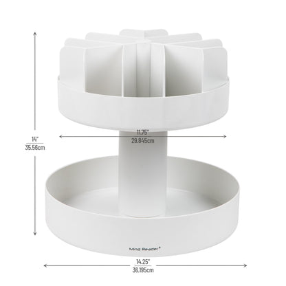 2 Tier Lazy Susan Granola Bar and Snack Organizer, Home, Office, Plastic, White
