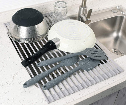 over the Sink Multipurpose Roll-Up Dish Drying Rack (Warm Gray, Large - 20.5" X 13.1")