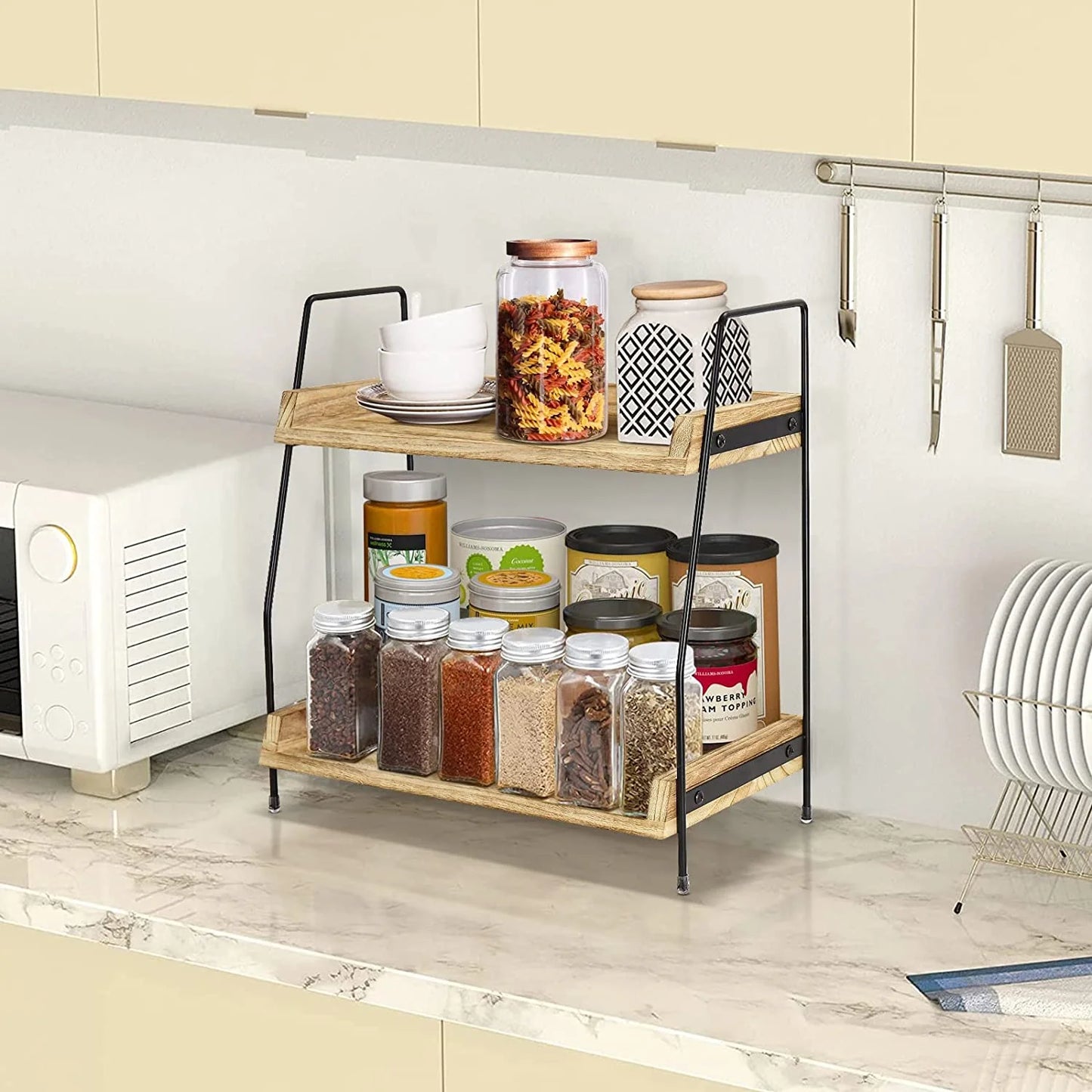 Coffee Bar Accessories and Organizer Countertop, 2-Tier Kitchen Racks and Shelves, Brown