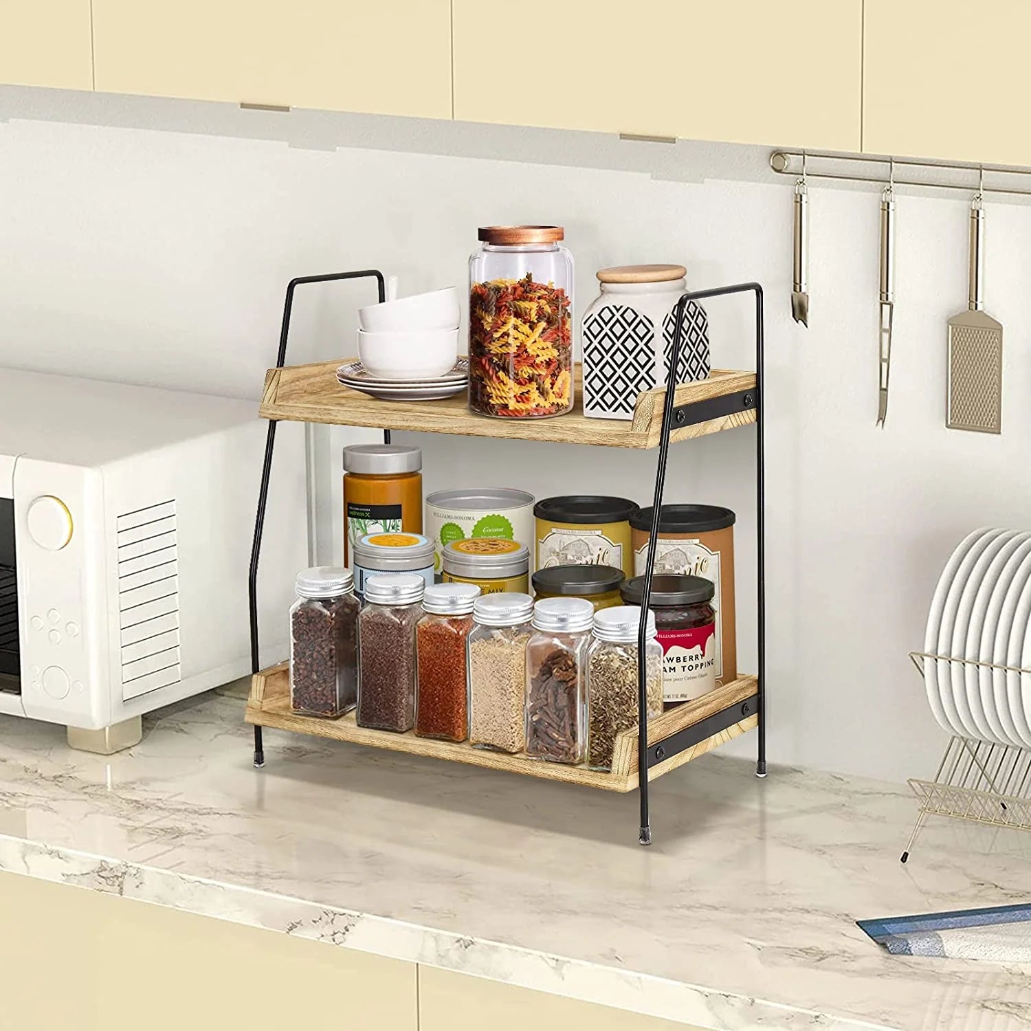 Coffee Bar Accessories and Organizer Countertop, 2-Tier Kitchen Racks and Shelves, Brown