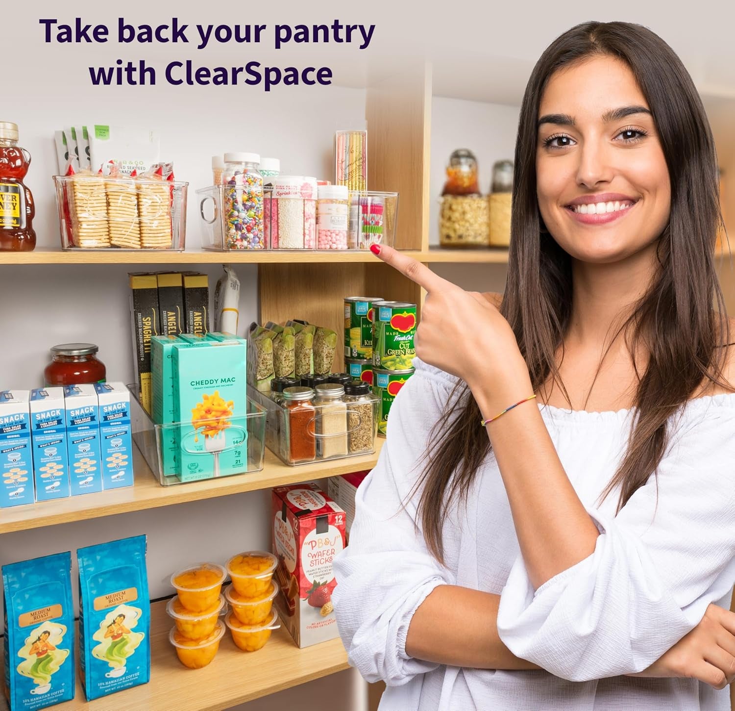 Plastic Pantry Organization and Storage Bins with Removable Dividers – Perfect Kitchen Organization or Kitchen Storage – Refrigerator Organizer Bins, Cabinet Organizers (2 Pack)