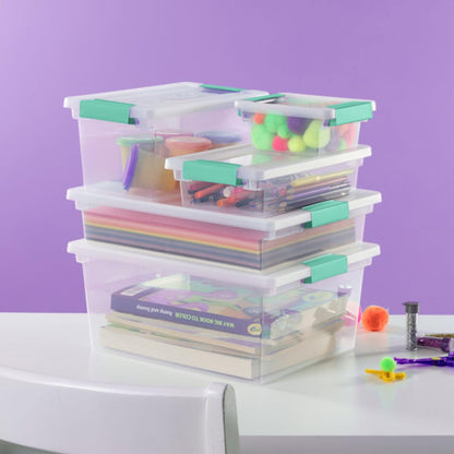 6-Pack Clip Box, Stackable Clear Plastic Bins with Latching Lids, Large - Writing, Arts or Crafts Supplies Storage Containers for Home, Office, Classroom and Workshop Organization