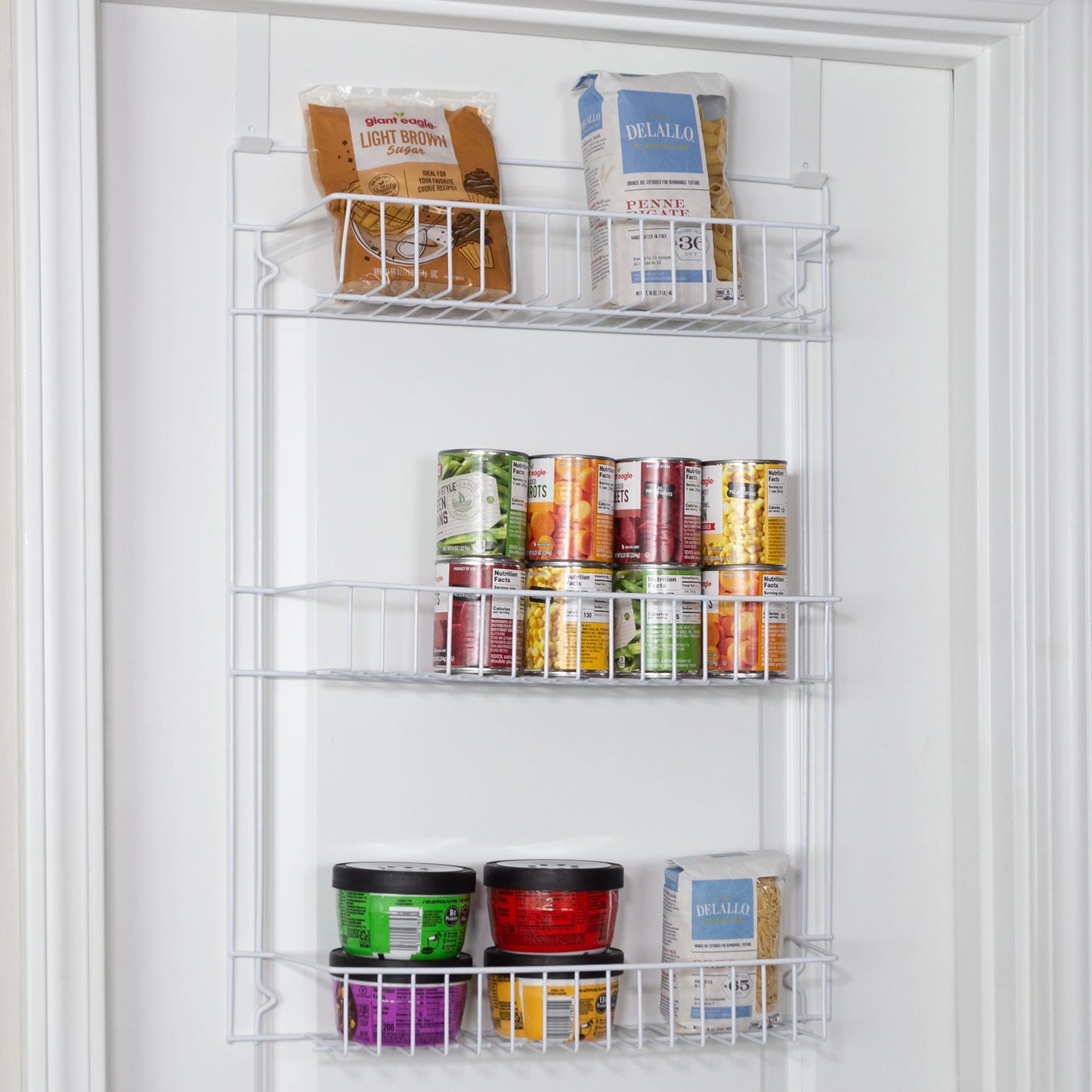 6-Tier Adjustable over the Door Pantry Organizer - Powder-Coated Steel Hanging Pantry Shelves and Rack for Kitchen Organization (White)