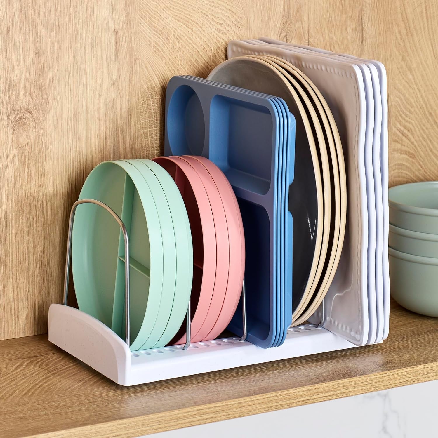 Storemore Adjustable Bakeware Rack with Steel Wires, Cookie Sheet Baking Pan and Tray Organizer for Kitchen Cabinet and Pantry Storage, Premium Edition