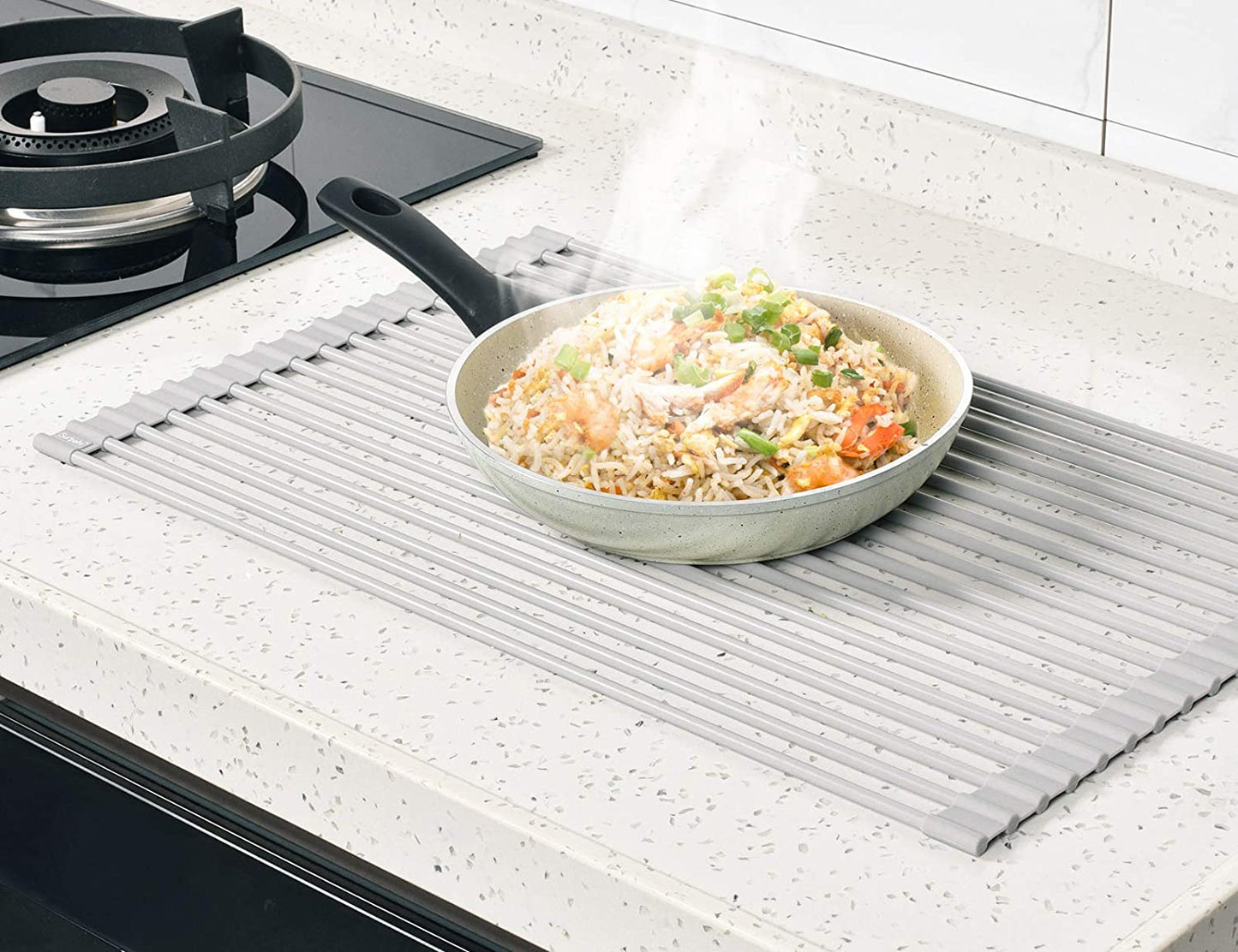 over the Sink Multipurpose Roll-Up Dish Drying Rack (Warm Gray, Large - 20.5" X 13.1")