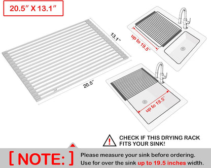over the Sink Multipurpose Roll-Up Dish Drying Rack (Warm Gray, Large - 20.5" X 13.1")