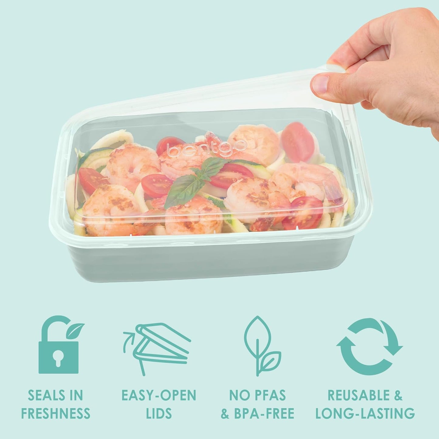 Prep - 20-Piece 1-Compartment Reusable Meal Prep Containers with Lids, PFAS & BPA Free Materials, Durable, Microwave, Freezer, & Dishwasher Safe to Go Food Storage (Mint)