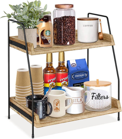 Coffee Bar Accessories and Organizer Countertop, 2-Tier Kitchen Racks and Shelves, Brown