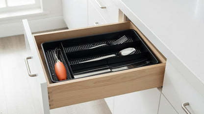 Small Cutlery, Utensil, Silverware Kitchen Drawer Organizer Tray, Black