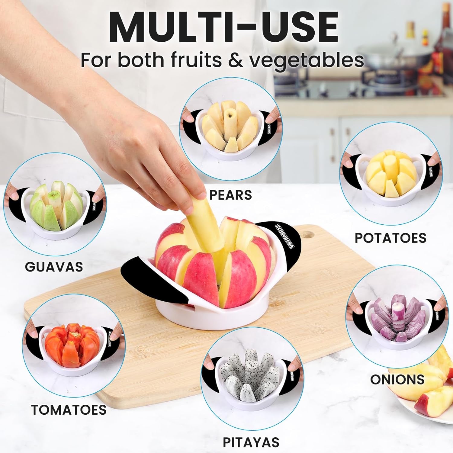 3.5 Inch Apple Slicer - Professional Apple Cutter - Stainless Steel Apple Corer - Super Sharp Apple Slicer and Corer - Apple Tool with 8 Sharp Blades(Black)