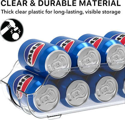 Soda Can Organizer and Dispenser for Refrigerator / Pantry, Clear, Set of 2