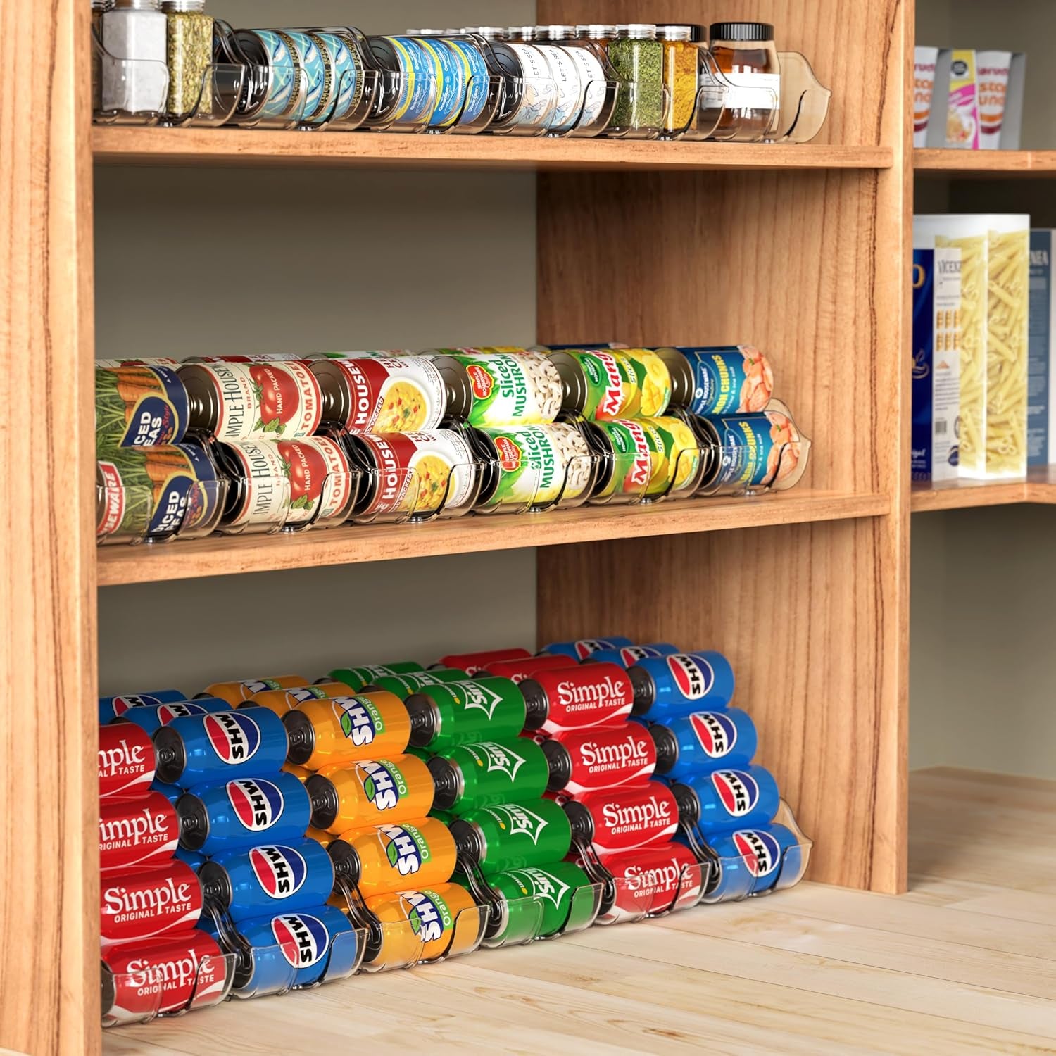 Soda Can Organizer and Dispenser for Refrigerator / Pantry, Clear, Set of 2