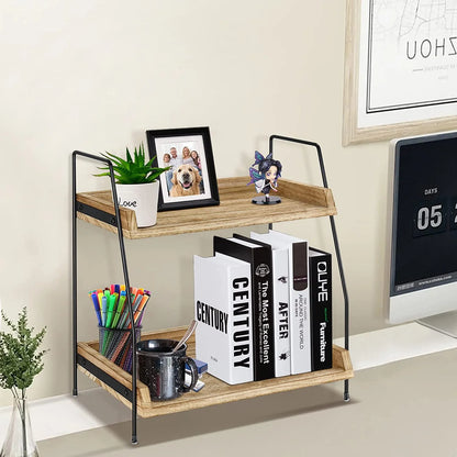 Coffee Bar Accessories and Organizer Countertop, 2-Tier Kitchen Racks and Shelves, Brown