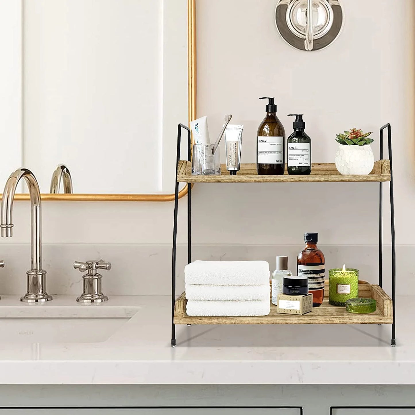 Coffee Bar Accessories and Organizer Countertop, 2-Tier Kitchen Racks and Shelves, Brown
