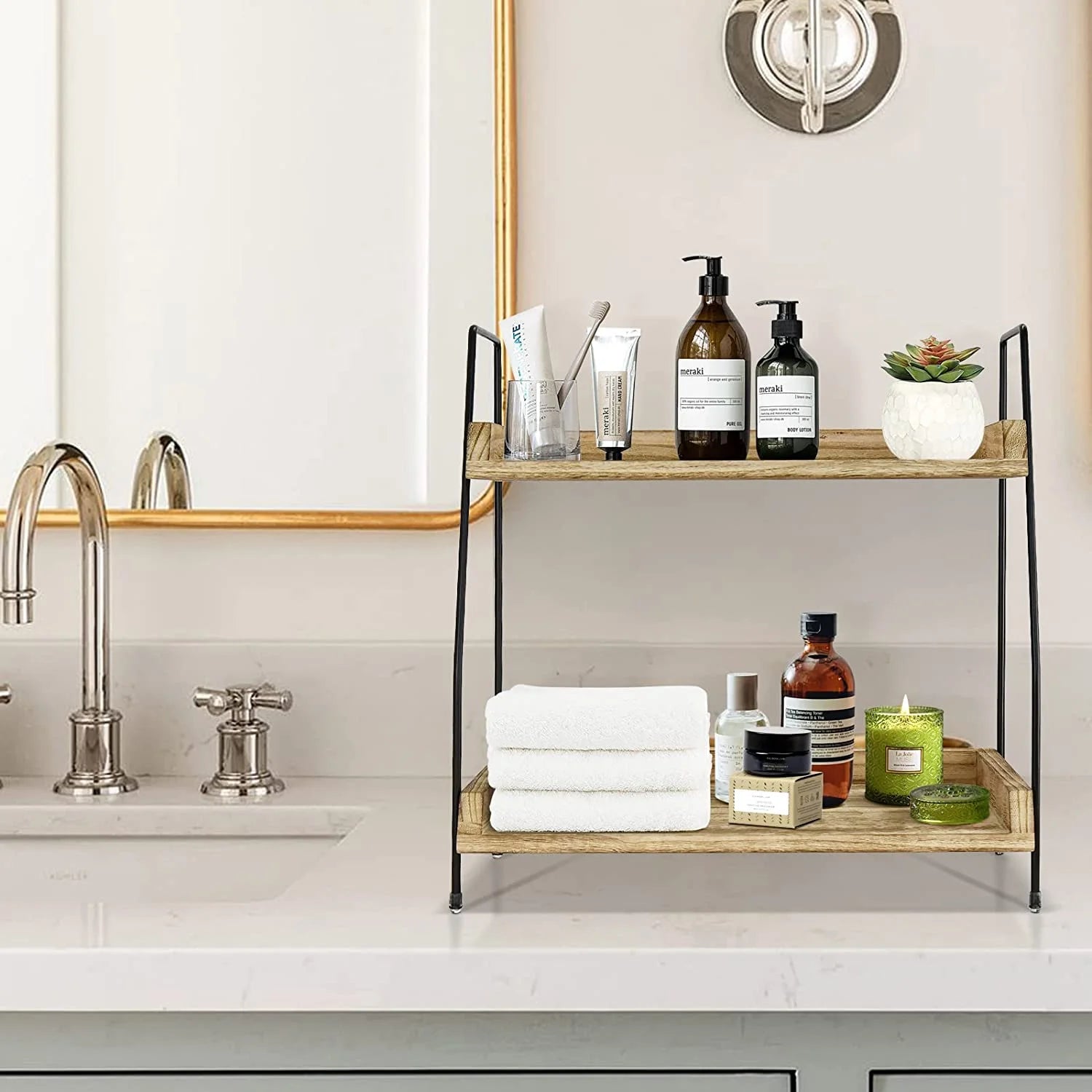 Coffee Bar Accessories and Organizer Countertop, 2-Tier Kitchen Racks and Shelves, Brown