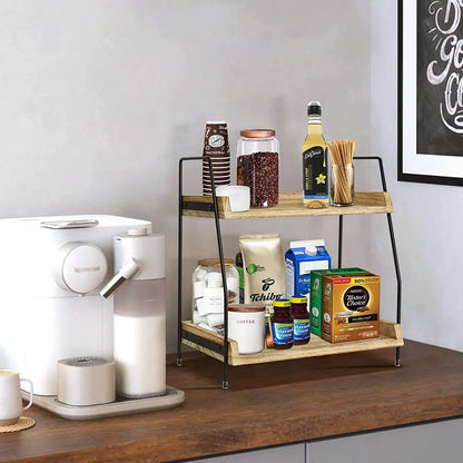 Coffee Bar Accessories and Organizer Countertop, 2-Tier Kitchen Racks and Shelves, Brown