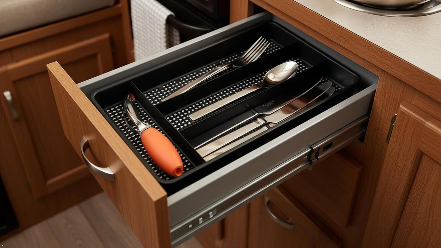 Small Cutlery, Utensil, Silverware Kitchen Drawer Organizer Tray, Black