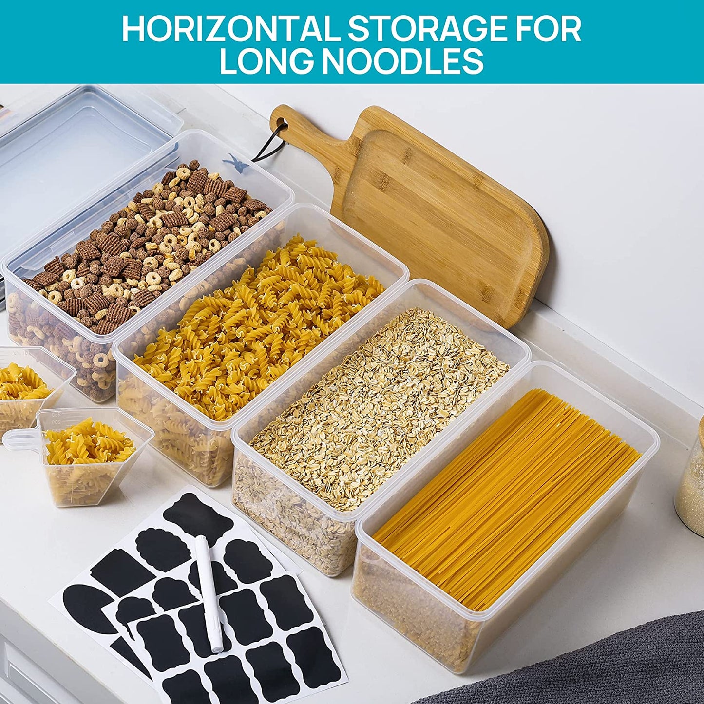 Airtight Food Storage Containers with Lids 8PCS Set 3.2L, Plastic Spaghetti Container for Pasta Organizer, BPA Free Air Tight House Kitchen Pantry Organization