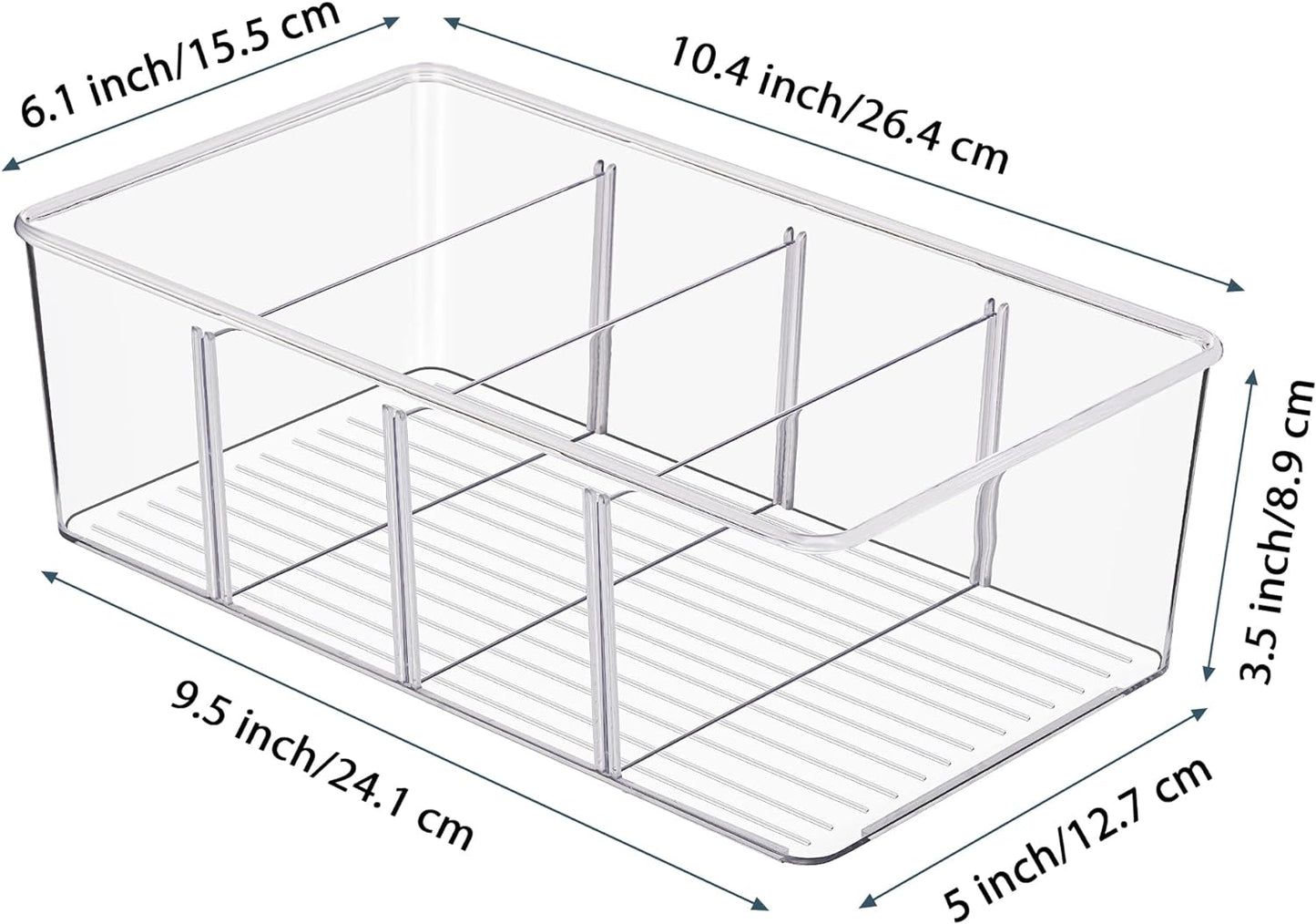 8 Pack Food Storage Organizer Bins, Clear Plastic Bins for Pantry, Kitchen, Fridge, Cabinet Organization and Storage, 4 Compartment Holder for Packets, Snacks, Pouches, Spice Packets