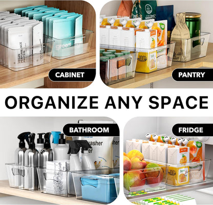 4 Pcs Kitchen Clear Bin Storage Organizer, 15" X 8" X 3.75"