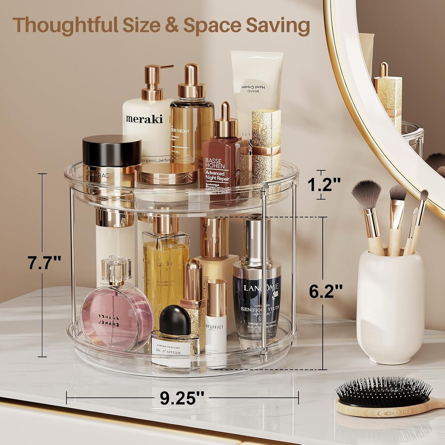 2 Tier Lazy Susan Turntable Organizer 9.25'' Rotating Spice Rack Organization for Cabinet, Kitchen, Pantry, Countertop, Bathroom, Vanity, Medicine Cabinet Organizer, Clear